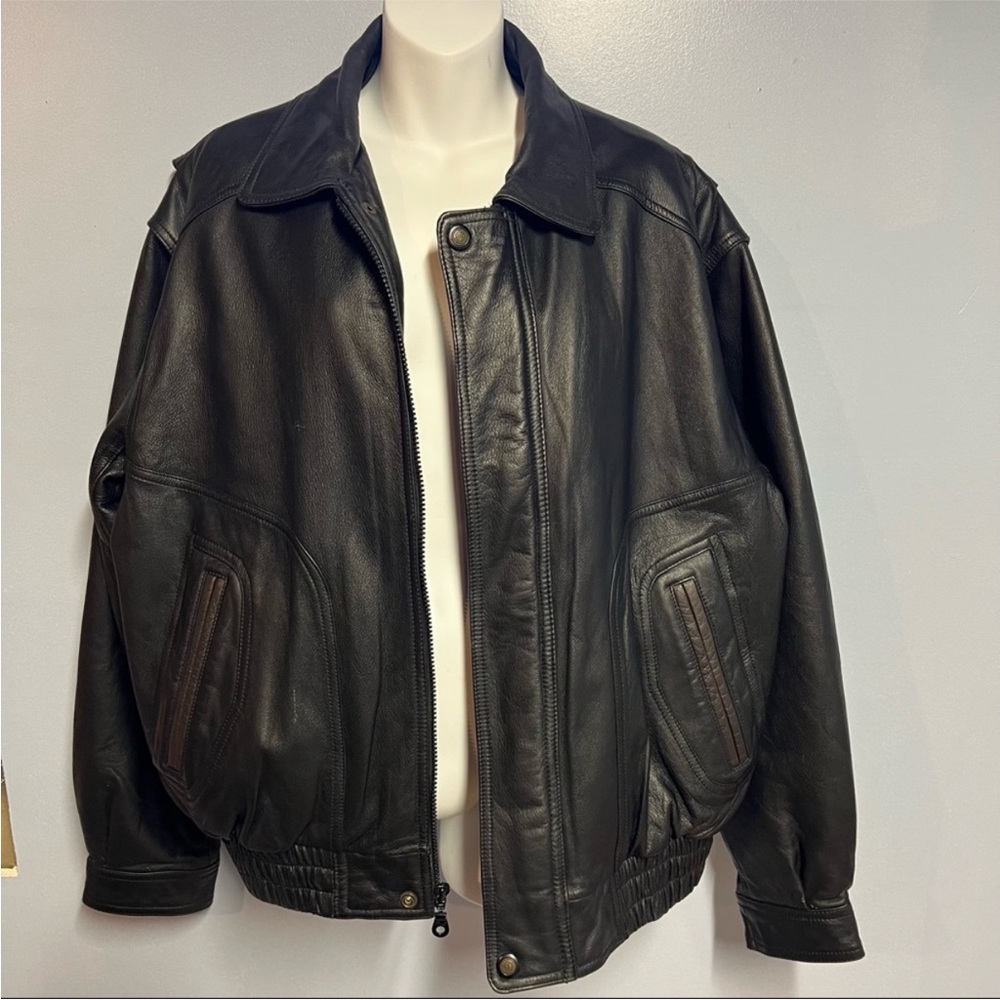 Black Bomber Jacket with Vintage Leather Look